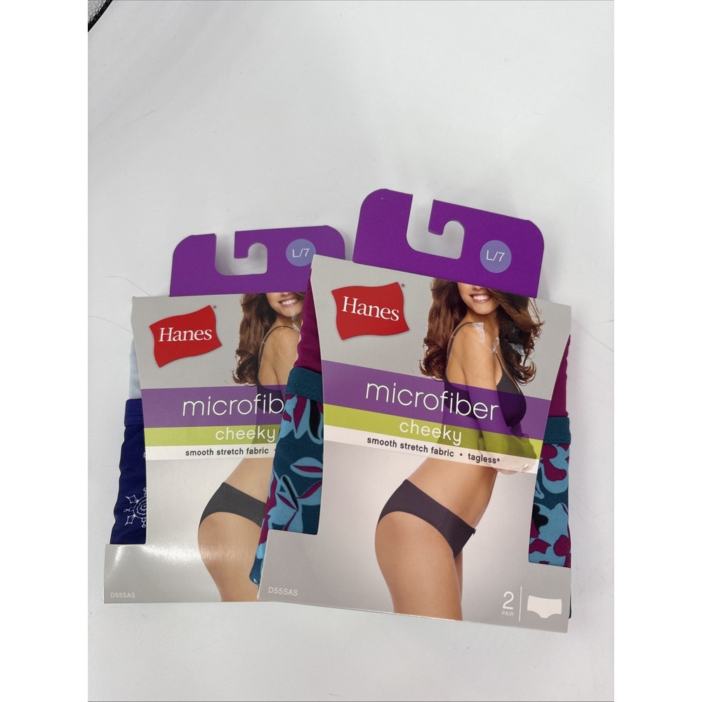 Hanes Cheeky Panties Large Microfiber W/ Lace Underwear 4 Pair (2 -2 Pks)